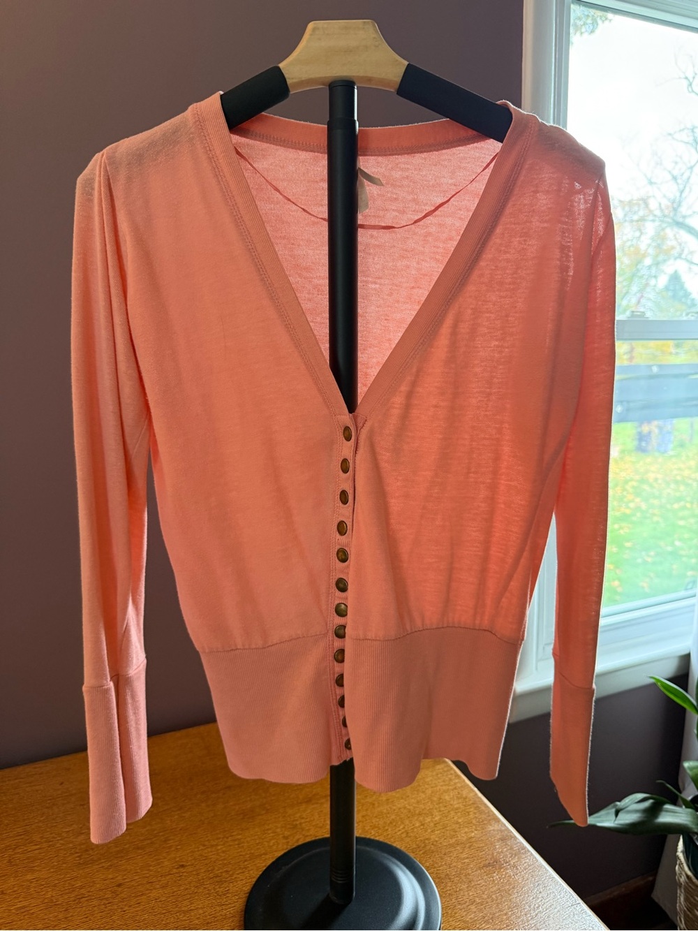 Ash Coral Button-Front V-Neck Cardigan